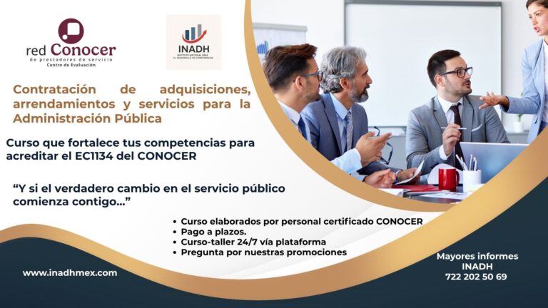 Curso-taller EC1134: “Contratación de adquisiciones, arrendamientos y servicios para la Administración Pública”
